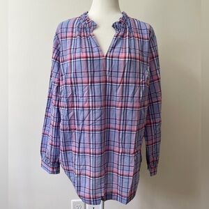 Talbots Plaid Popover Top Lightweight Cotton Purple Size 2X